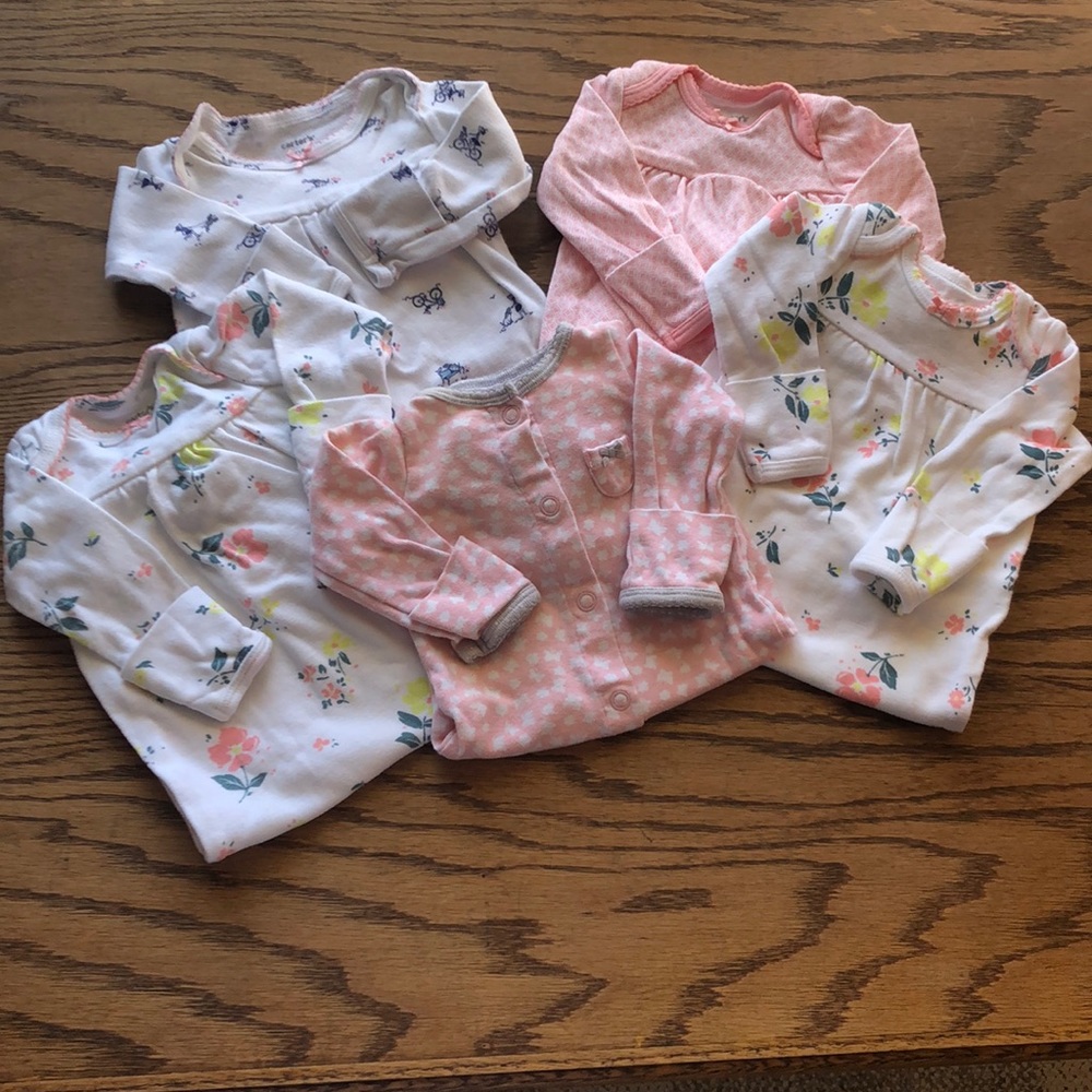 Carter’s Newborn Baby Girl’s Nightgowns - 5 Piece Bundle